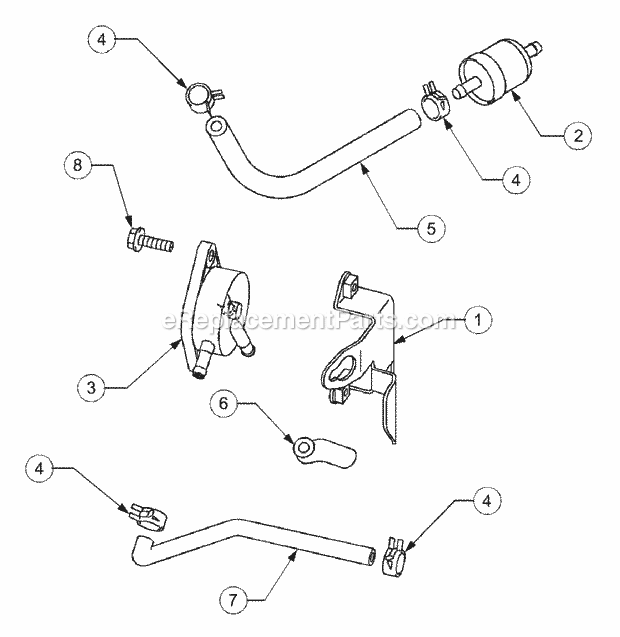 Fuel Pump/Filter Diagram and Parts List for 1525 13A-221F100 Cub Cadet Lawn Tractor